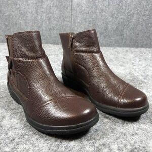 Clarks Wedge Ankle Booties Womens 5.5 M Brown Leather Zip Comfort‎ Boots Shoes